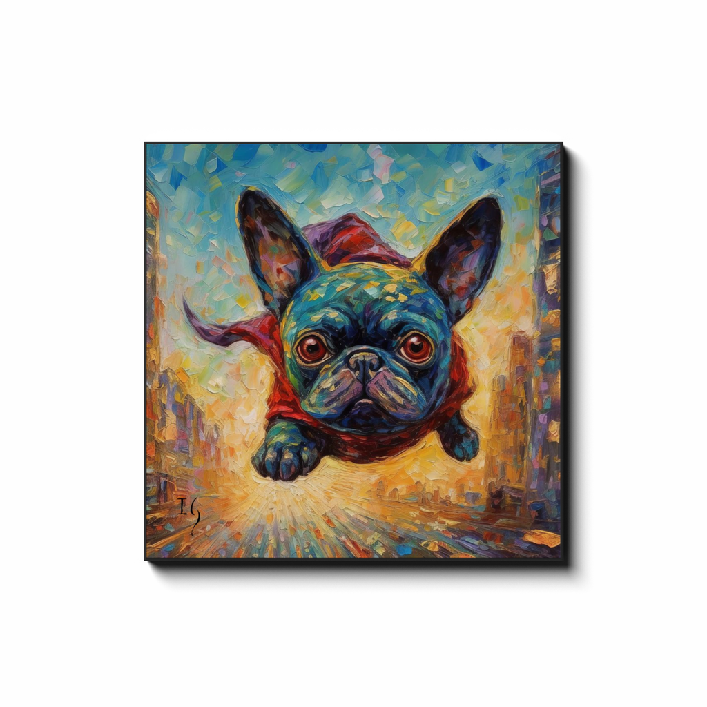 Flight of the Furry Hero - colorful pet portrait art by Ivan Guaderrama
