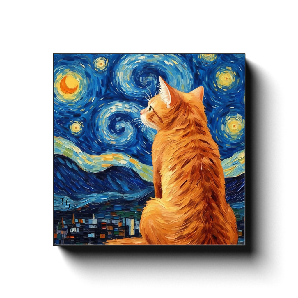 Under Starry Night canvas print in room setting - pet portrait art by Ivan Guaderrama