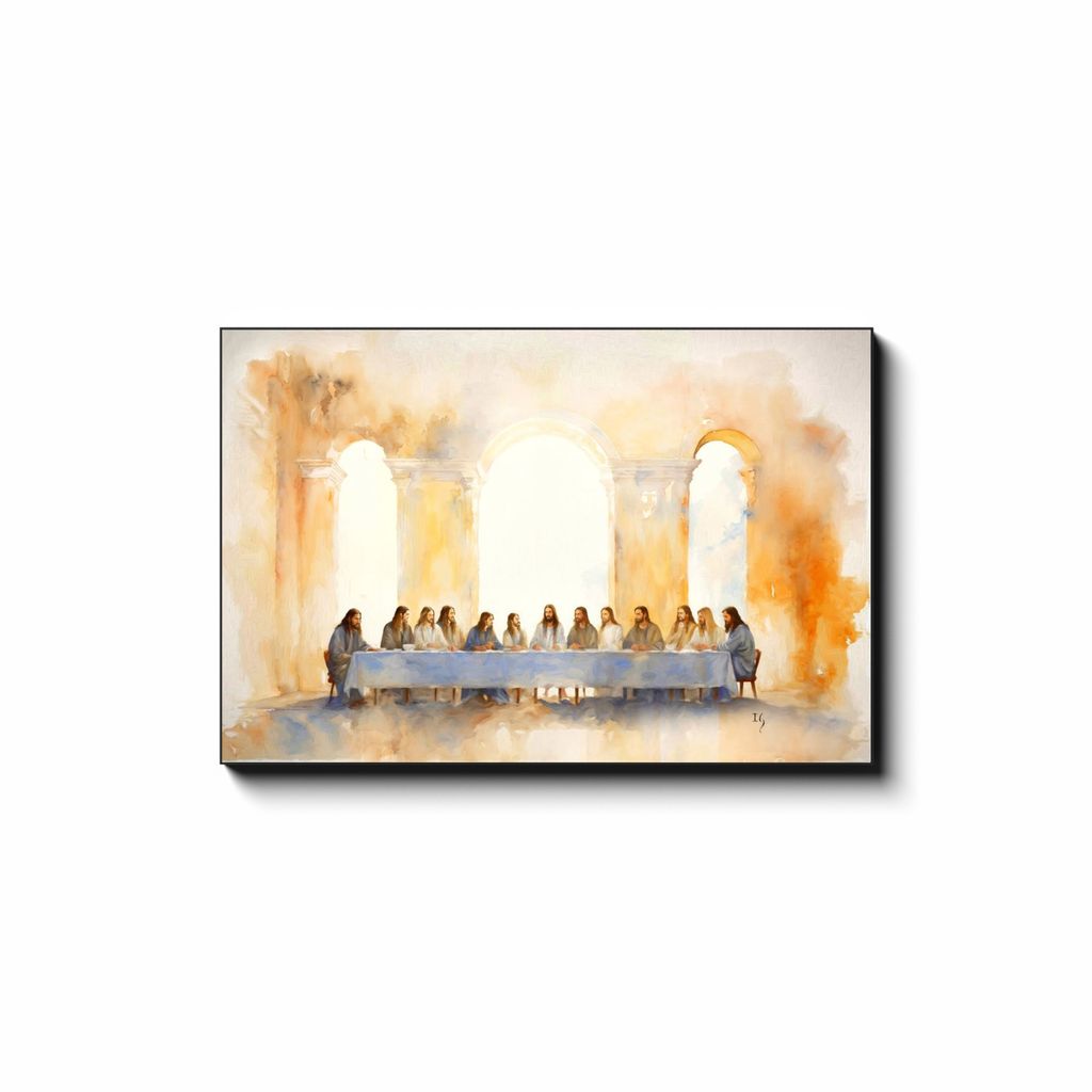The Last Supper: Divine Gathering canvas print in room setting - smiling jesus by Ivan Guaderrama