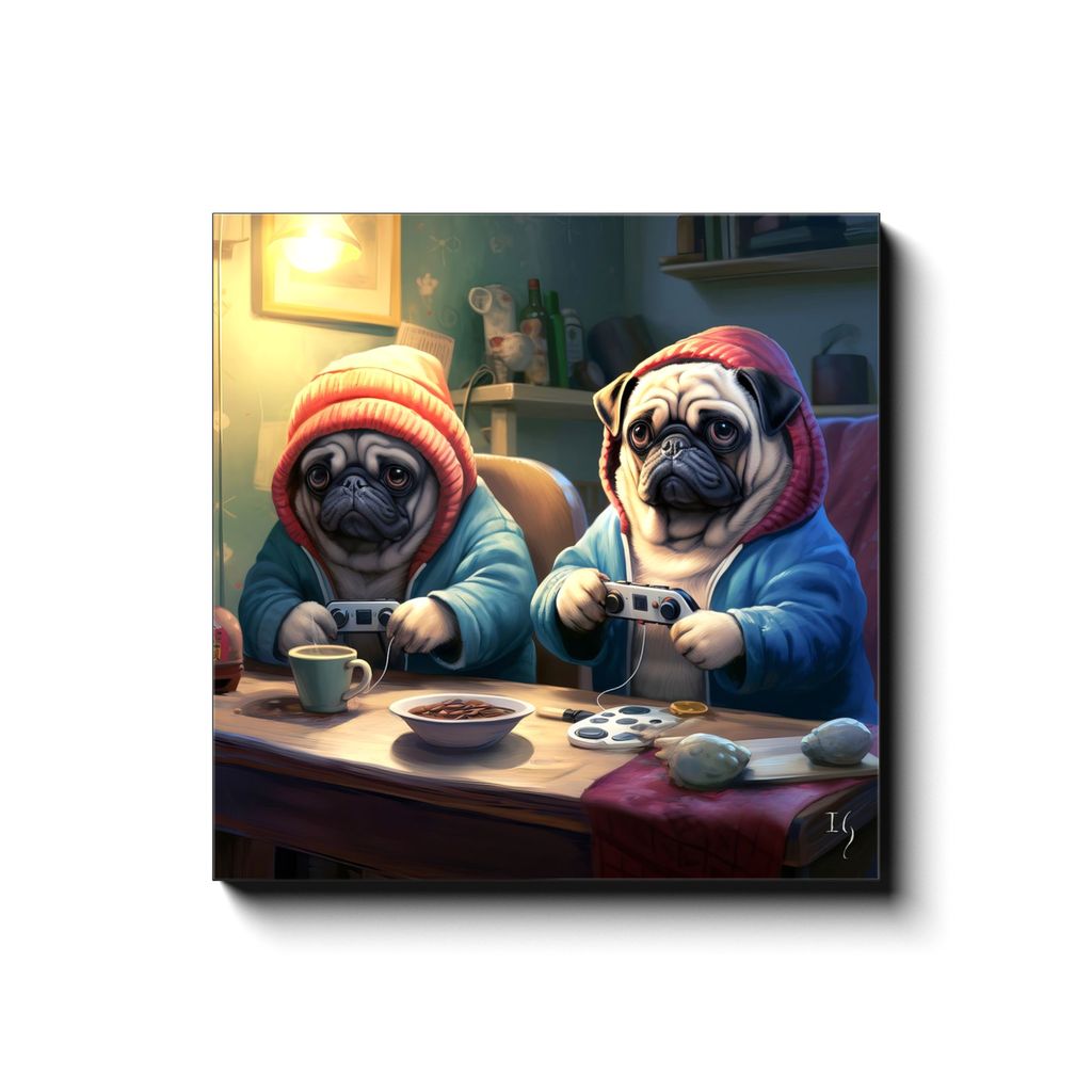 Long Game canvas print in room setting - pet portrait art by Ivan Guaderrama