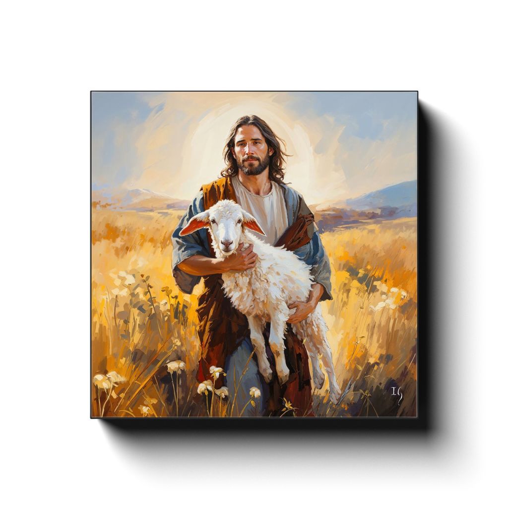 Jesus Embrace canvas print in room setting - smiling jesus by Ivan Guaderrama