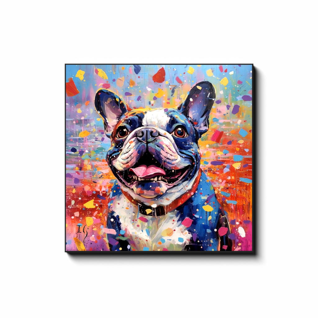 Joie De Vivre - Playful Frenchie - colorful pet portrait art by Ivan Guaderrama