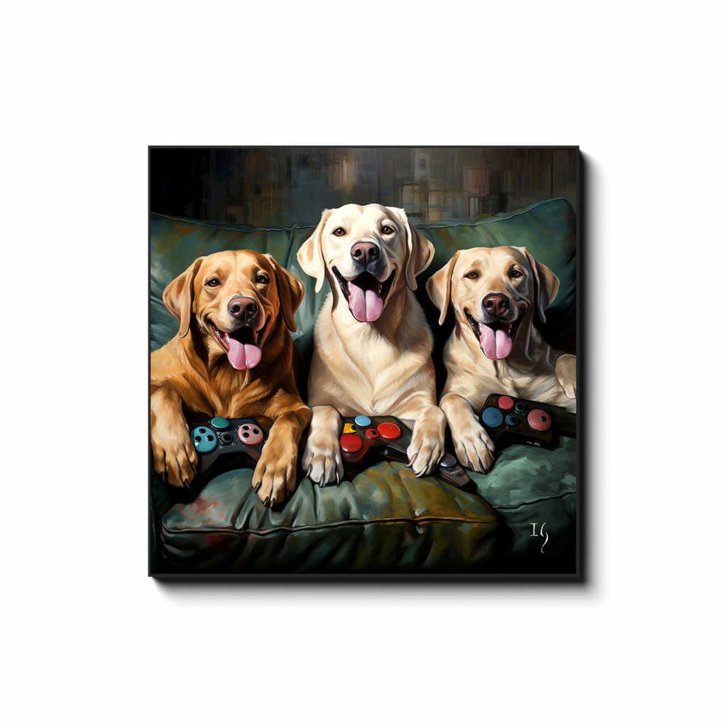 Golden Gaming Joy - colorful pet portrait art by Ivan Guaderrama