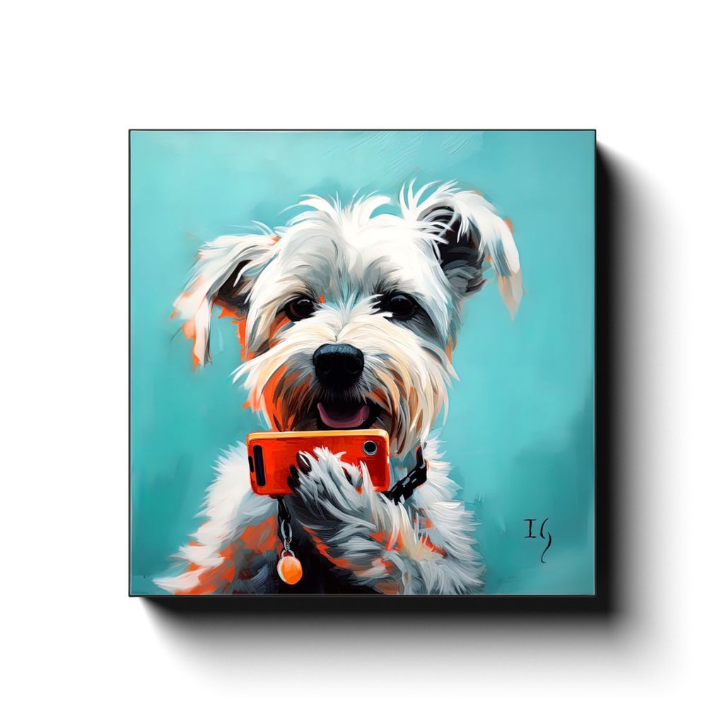 Connection Paws canvas print in room setting - pet portrait art by Ivan Guaderrama