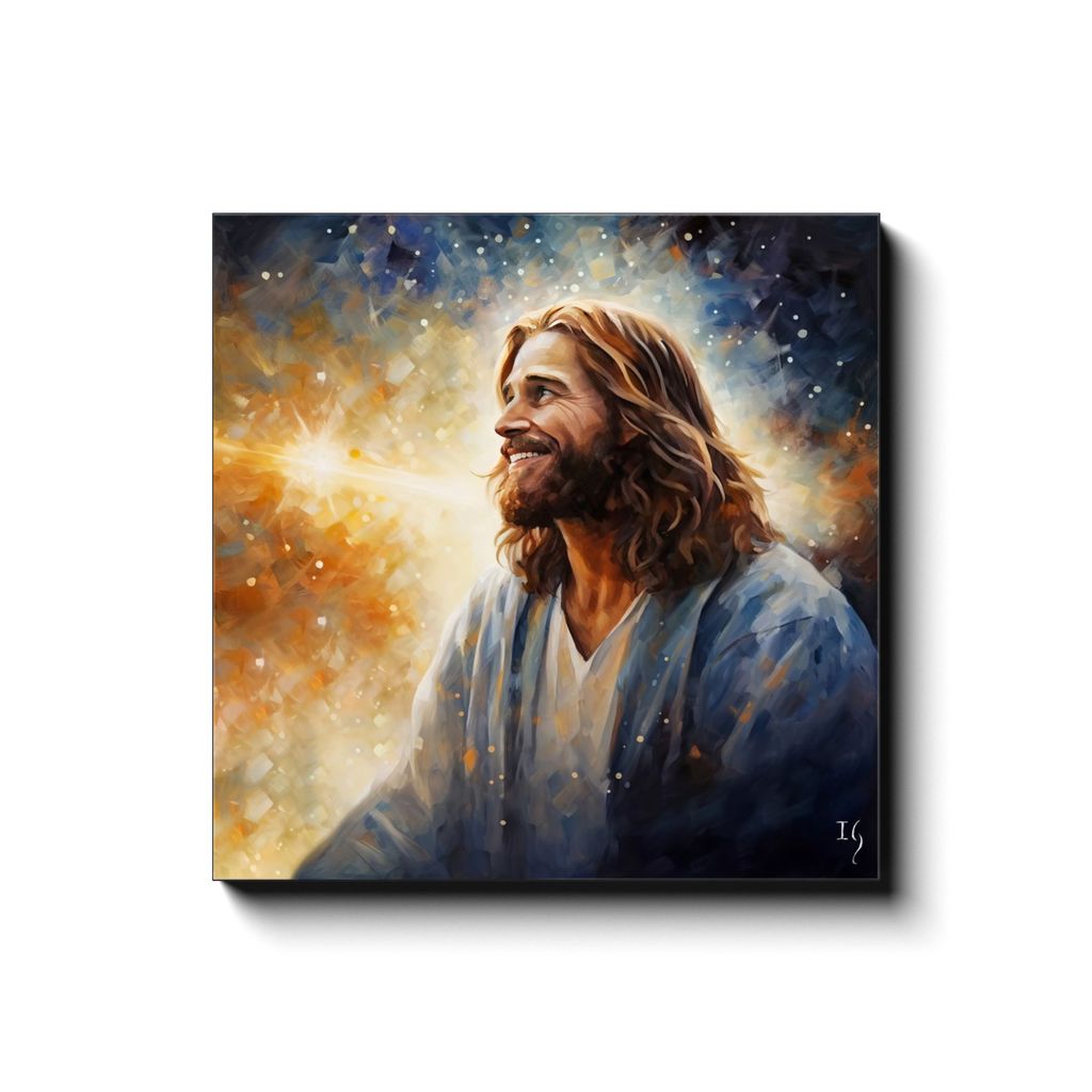 Jesus - Radiance of Divine Revelation canvas print in room setting - smiling jesus by Ivan Guaderrama