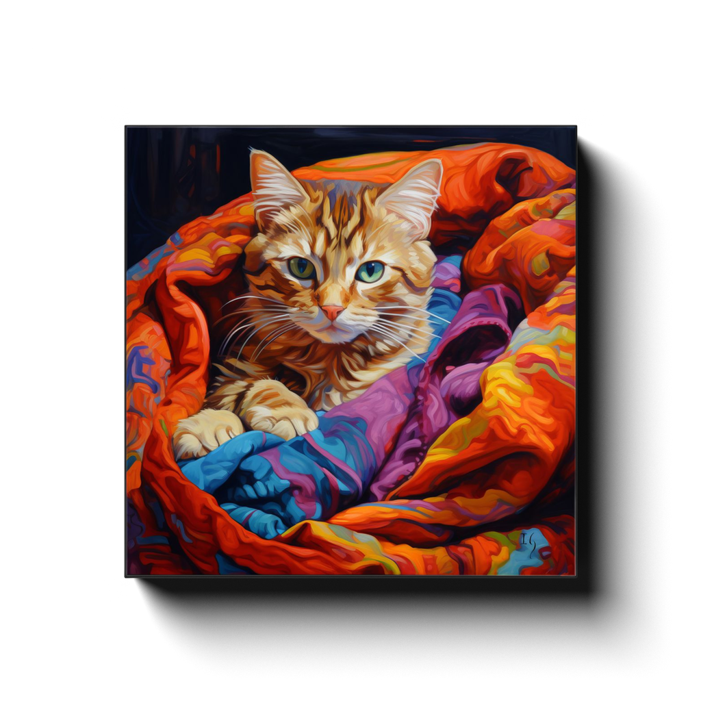 A Colorful Encounter canvas print in room setting - pet portrait art by Ivan Guaderrama
