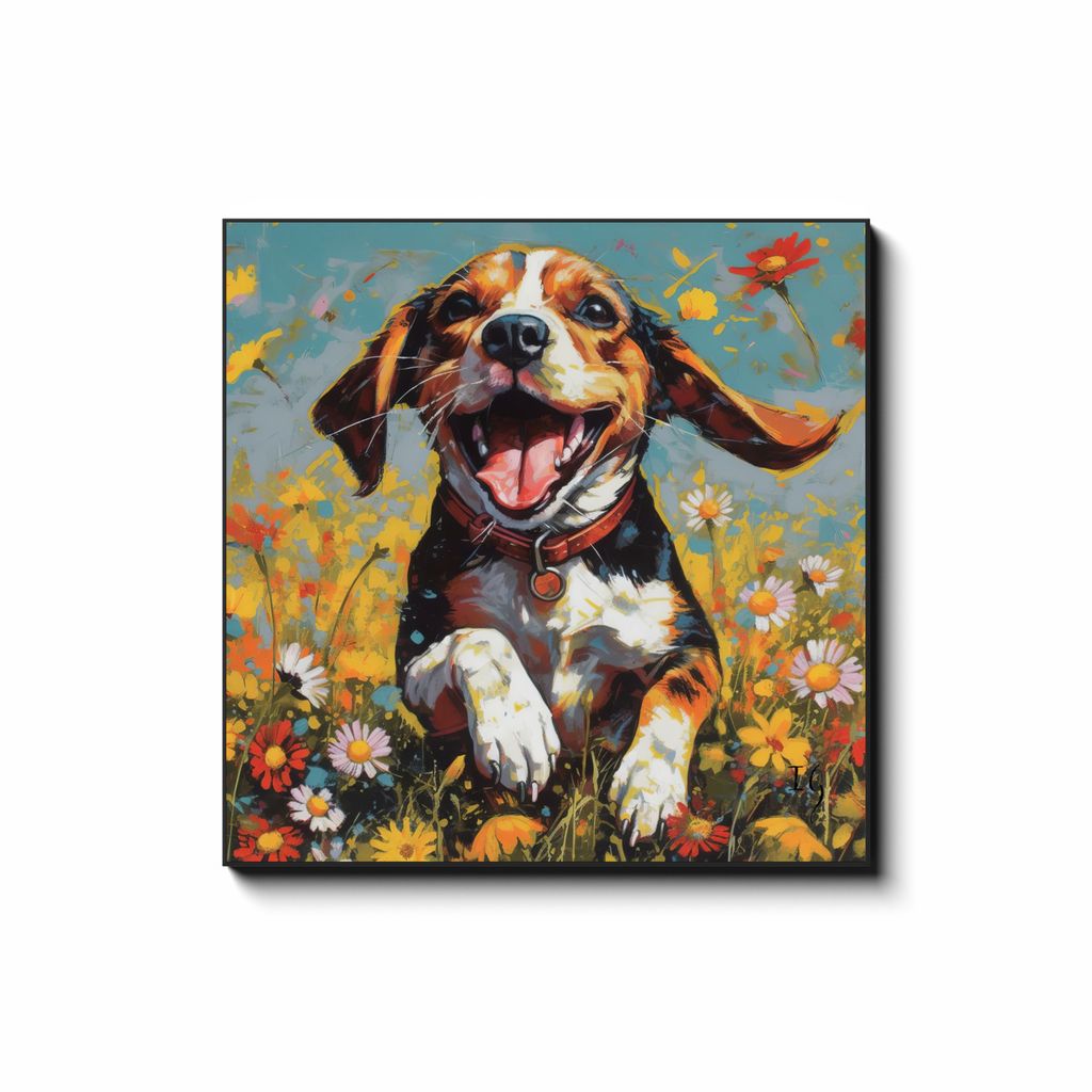 Daisy Field Frolic - colorful pet portrait art by Ivan Guaderrama