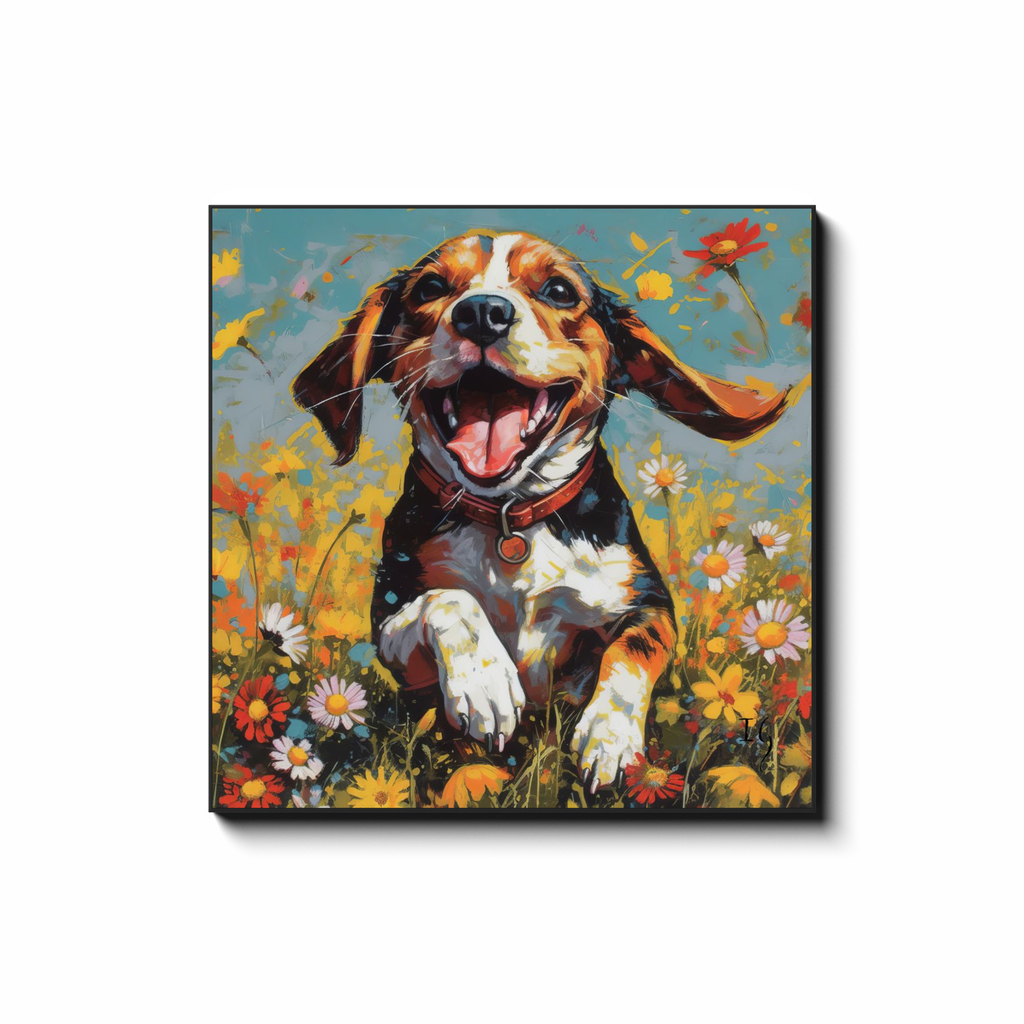 Daisy Field Frolic - colorful pet portrait art by Ivan Guaderrama