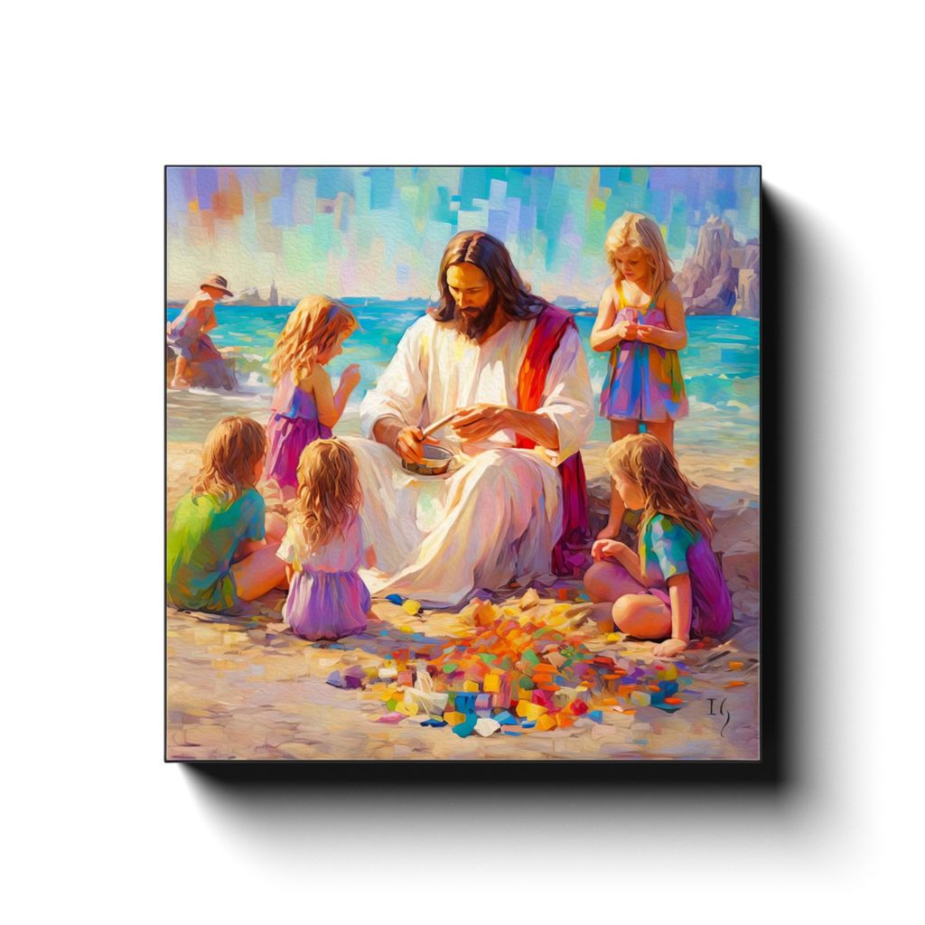 Sands of Serenity: Joyful Teachings canvas print in room setting - smiling jesus by Ivan Guaderrama