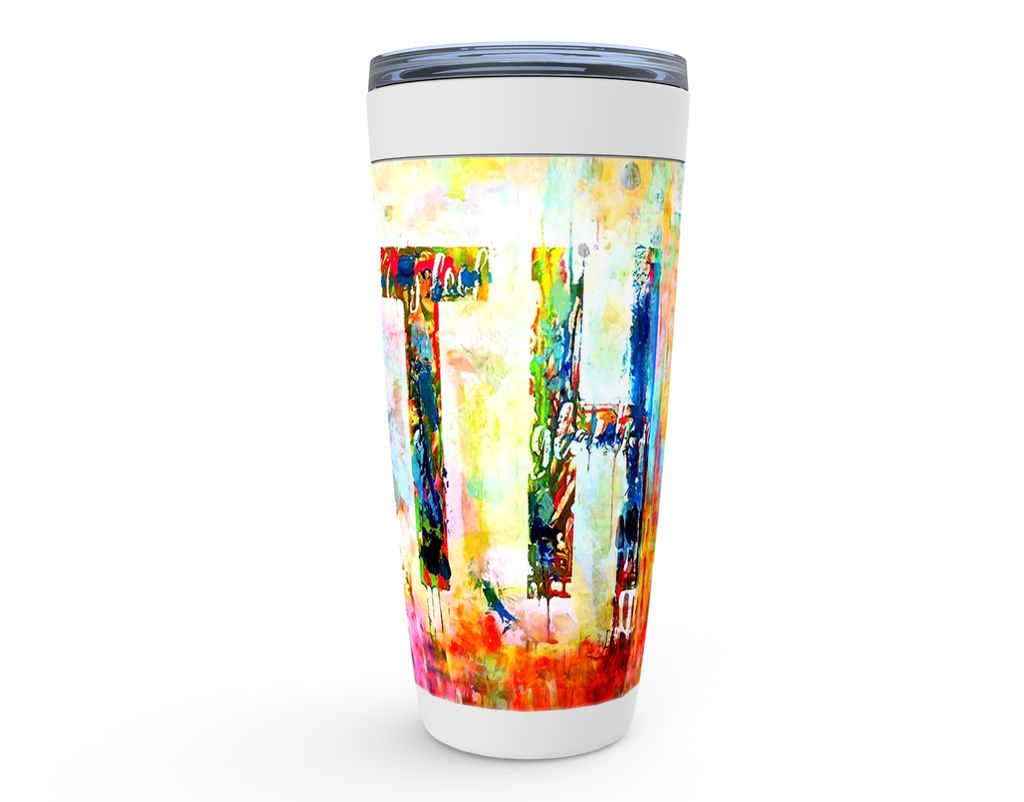 FAITH Stainless Steel Tumbler canvas print in room setting - christian tumbler by Ivan Guaderrama
