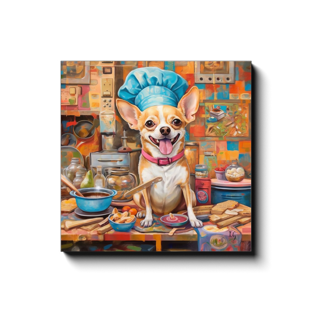 Cooking with Love canvas print in room setting - pet portrait art by Ivan Guaderrama