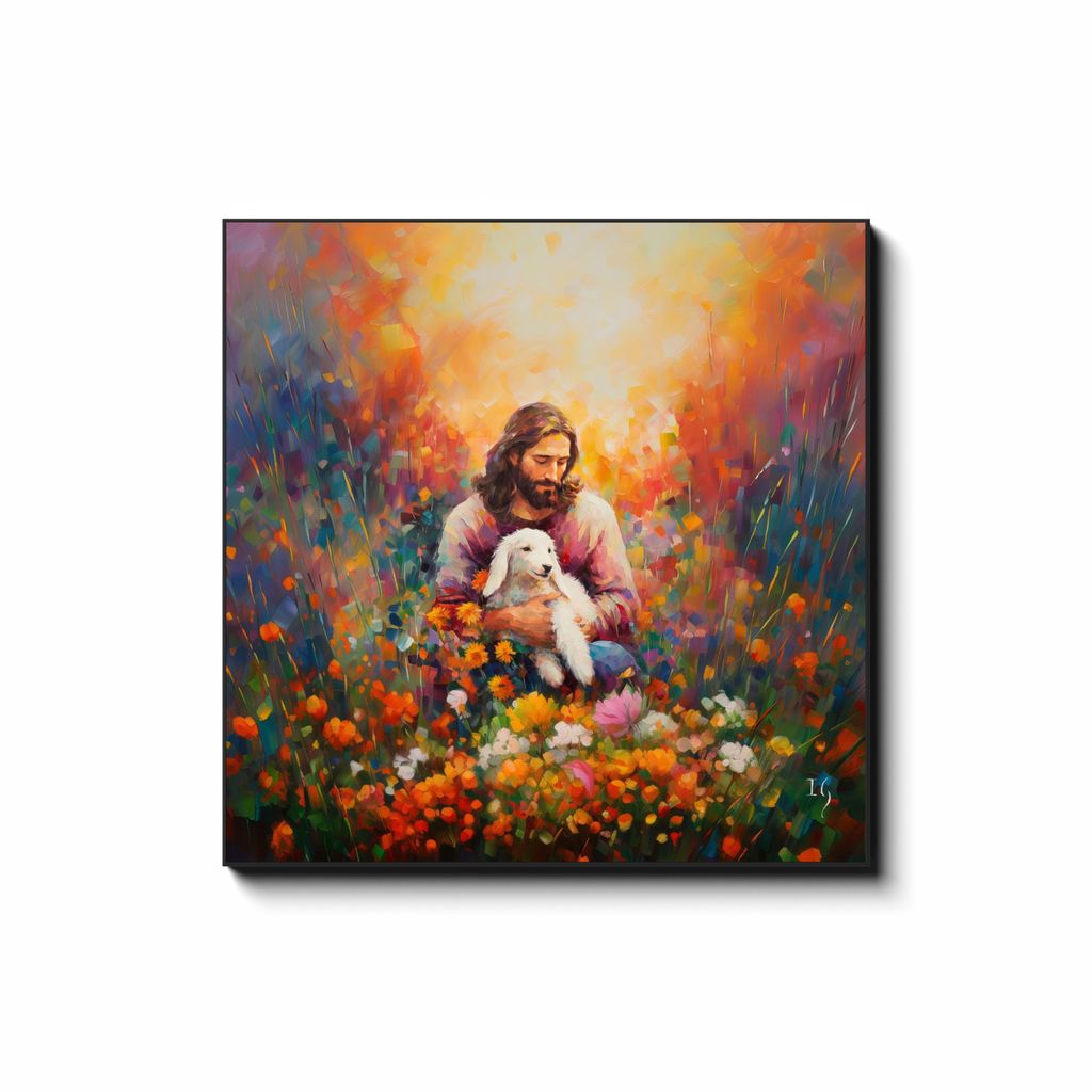 Jesus in the Midst of Serenity — smiling Jesus painting radiating peace at the center of stillness, contemporary Christian wall art by Ivan Guaderrama