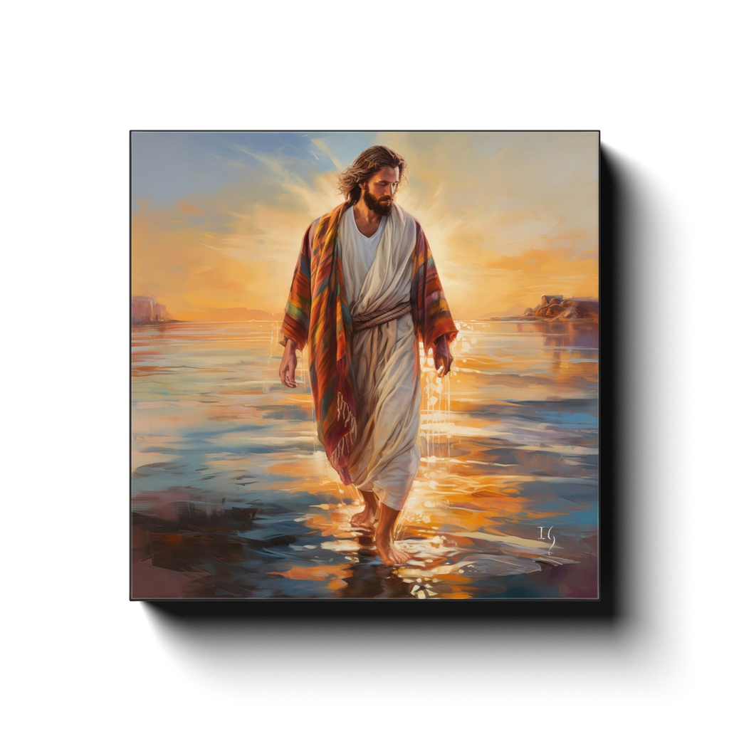 Jesus' Serenity canvas print in room setting - interactive art by Ivan Guaderrama