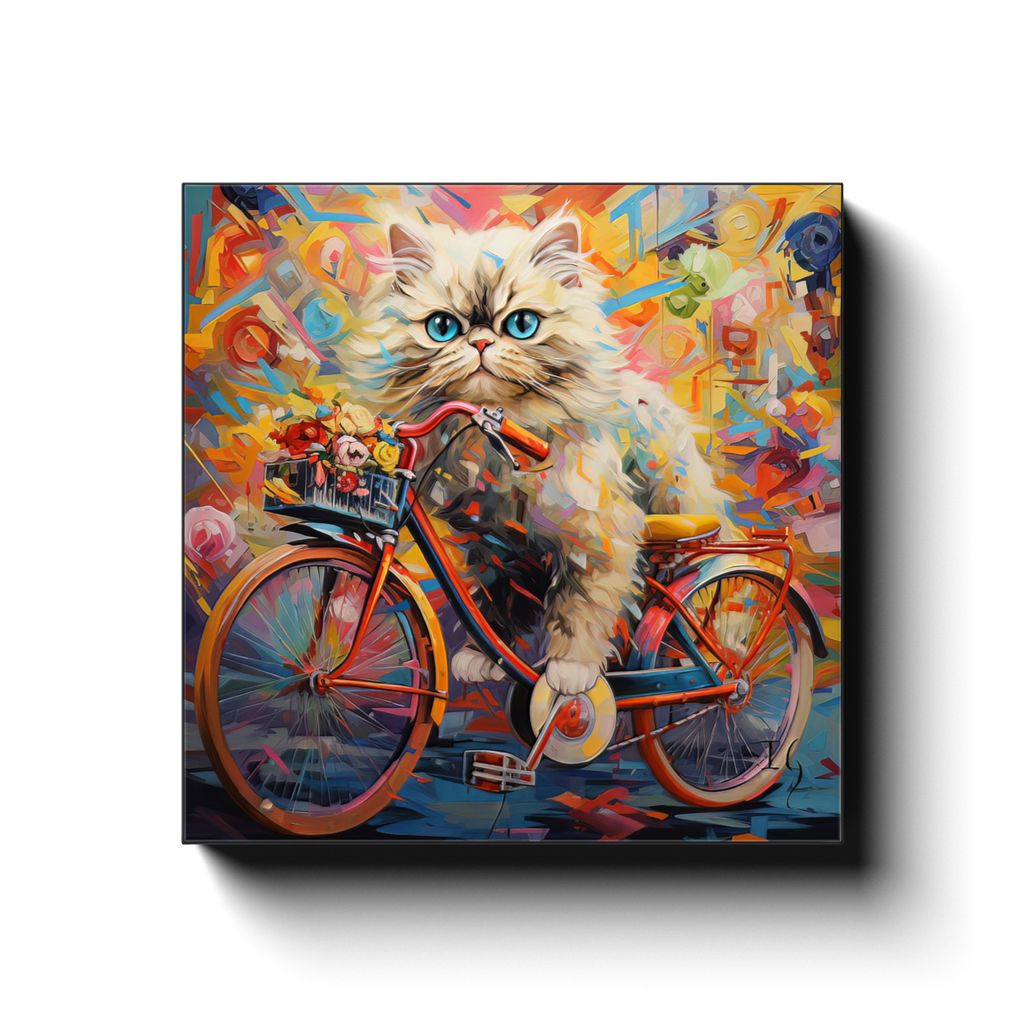 Kitten's Floral Ride canvas print in room setting - pet portrait art by Ivan Guaderrama