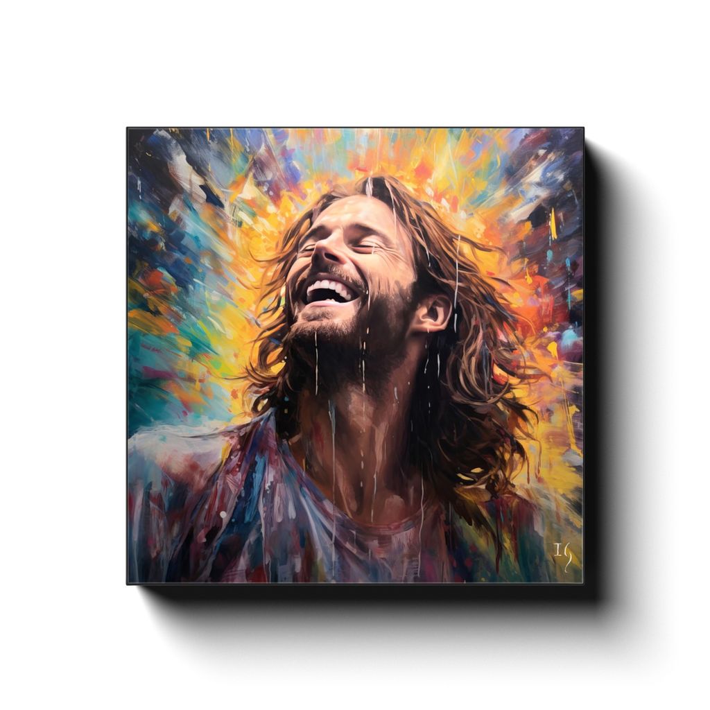 Jesus - Rapture in Rain and Radiance canvas print in room setting - smiling jesus by Ivan Guaderrama