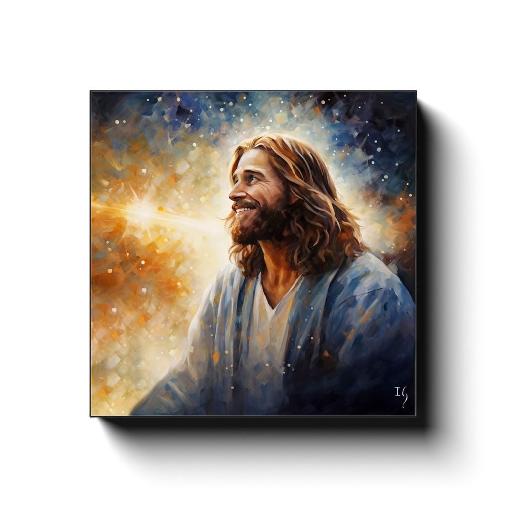 Jesus - Radiance of Divine Revelation canvas print in room setting - smiling jesus by Ivan Guaderrama