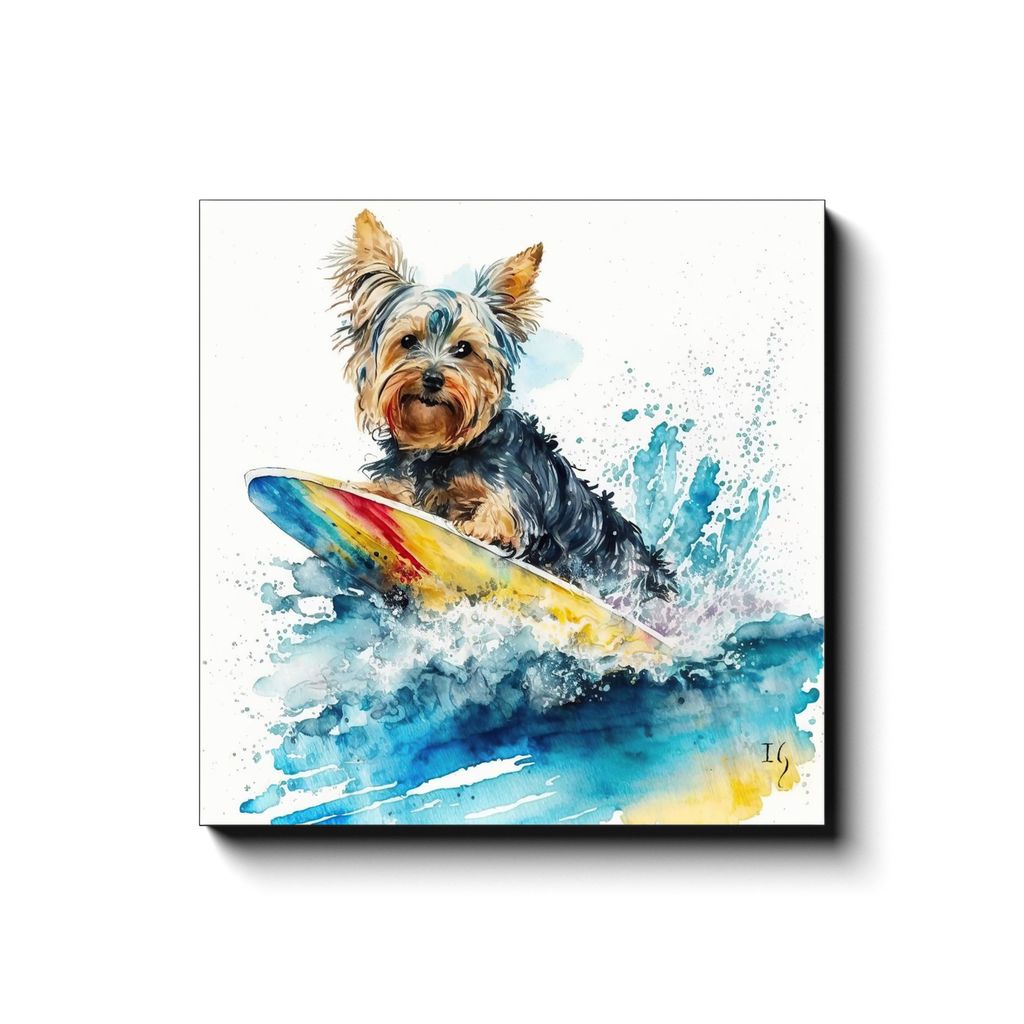 Surfs Up, Terrier Style! canvas print in room setting - pet portrait art by Ivan Guaderrama