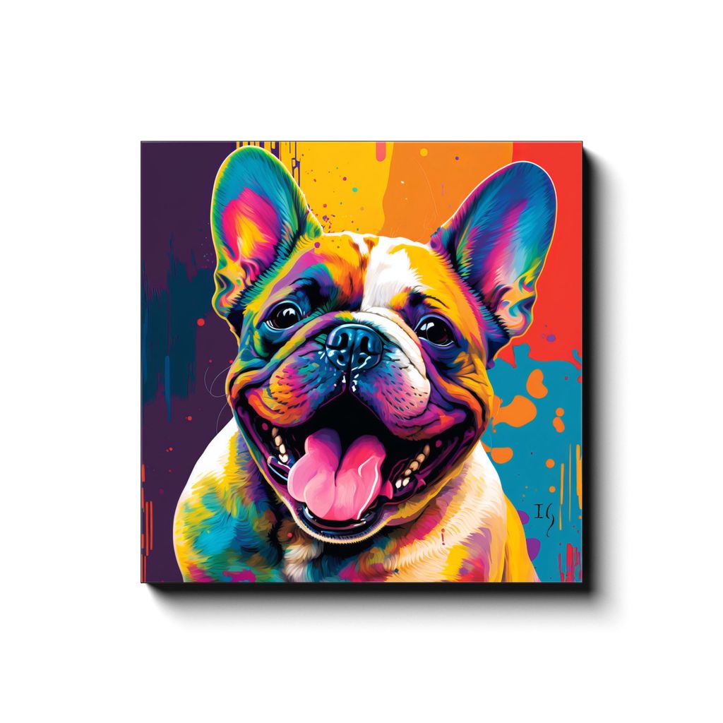 Vivid Bulldog Bliss canvas print in room setting - pet portrait art by Ivan Guaderrama