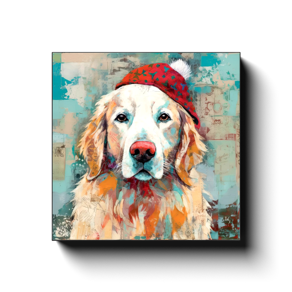 Golden Wonder with a Dash of Red canvas print in room setting - pet portrait art by Ivan Guaderrama