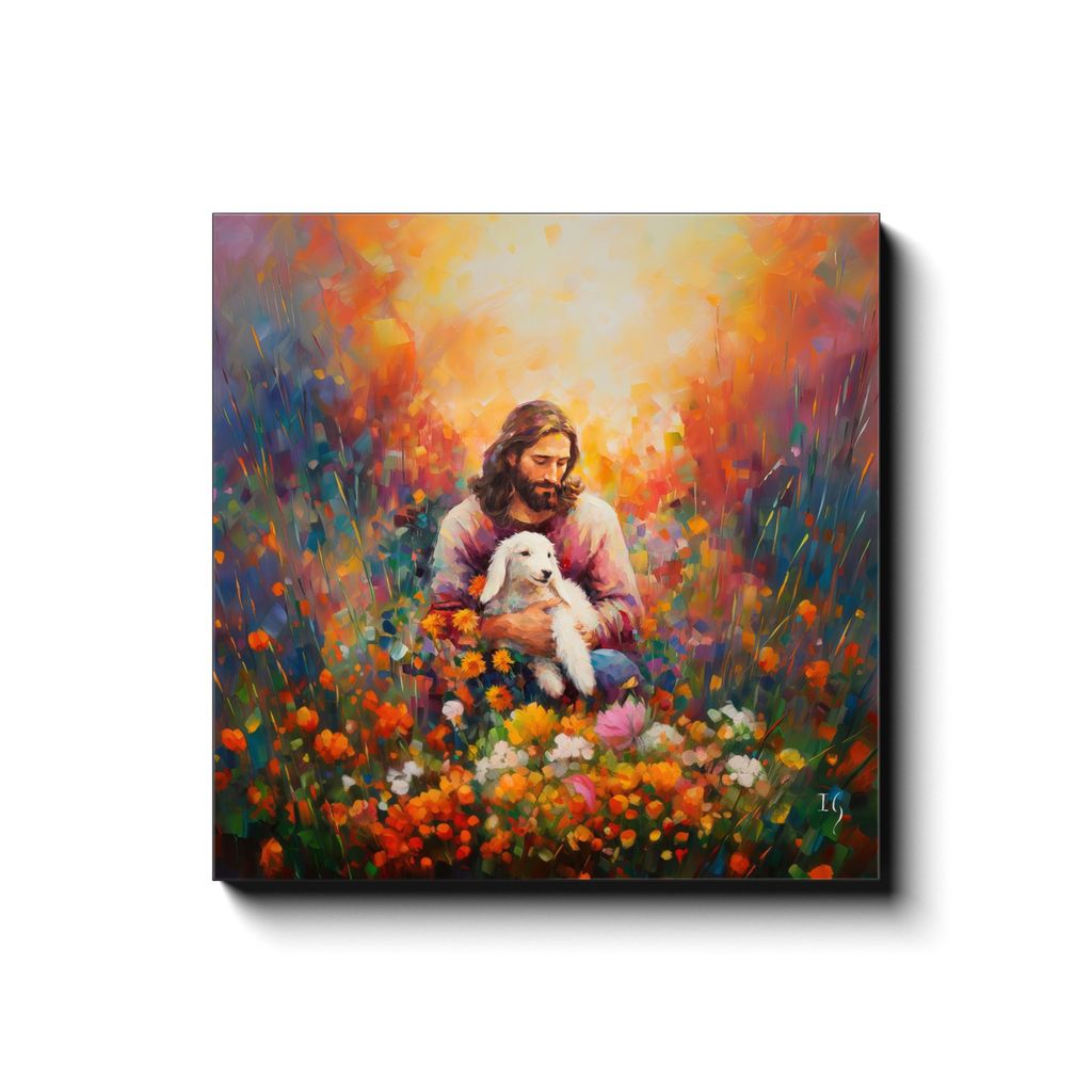 Jesus in the Midst of Serenity canvas print in room setting - smiling jesus by Ivan Guaderrama