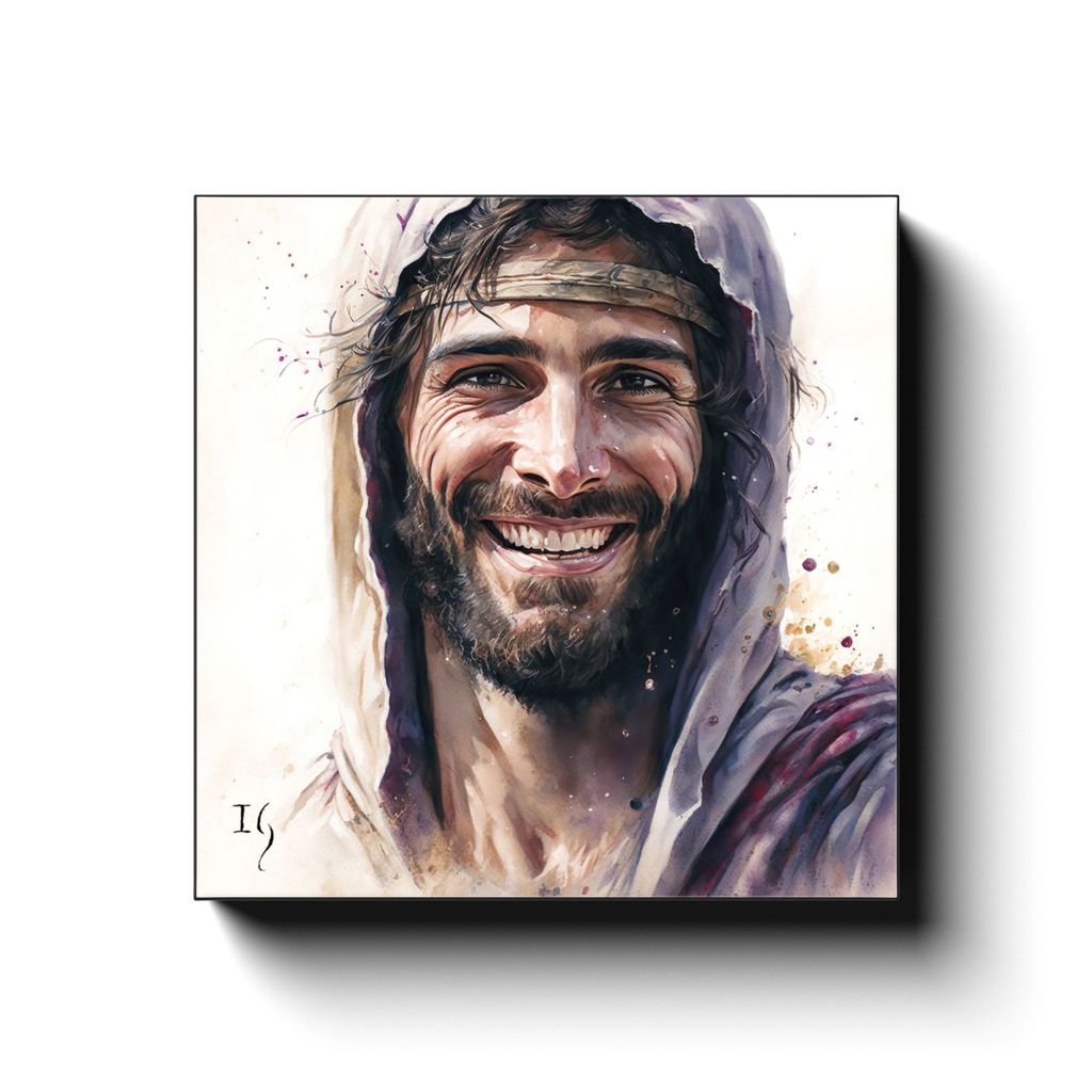 Jesus- Smiling Salvation canvas print in room setting - smiling jesus by Ivan Guaderrama