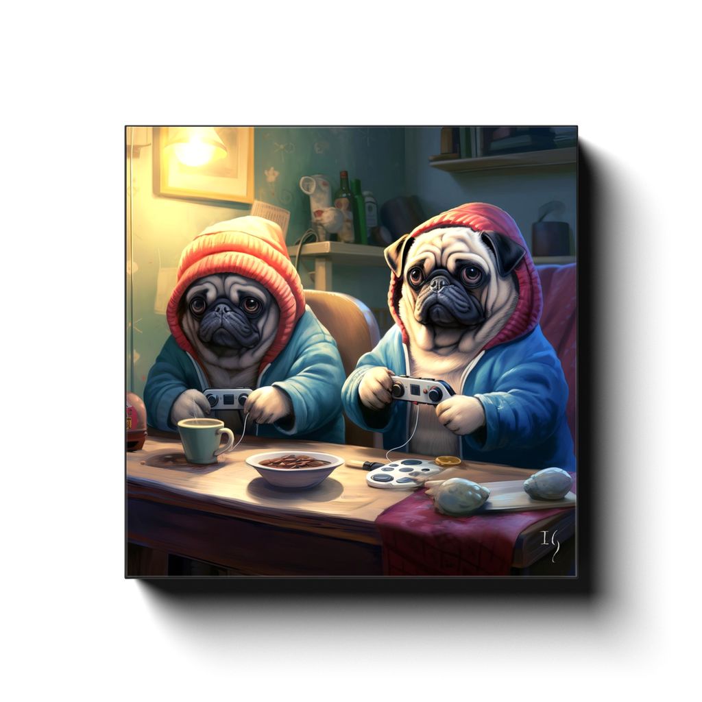 Long Game canvas print in room setting - pet portrait art by Ivan Guaderrama