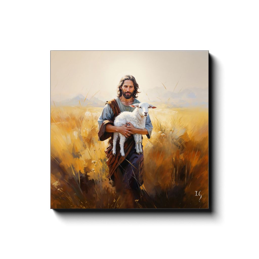 Pastoral Solace canvas print in room setting - smiling jesus by Ivan Guaderrama