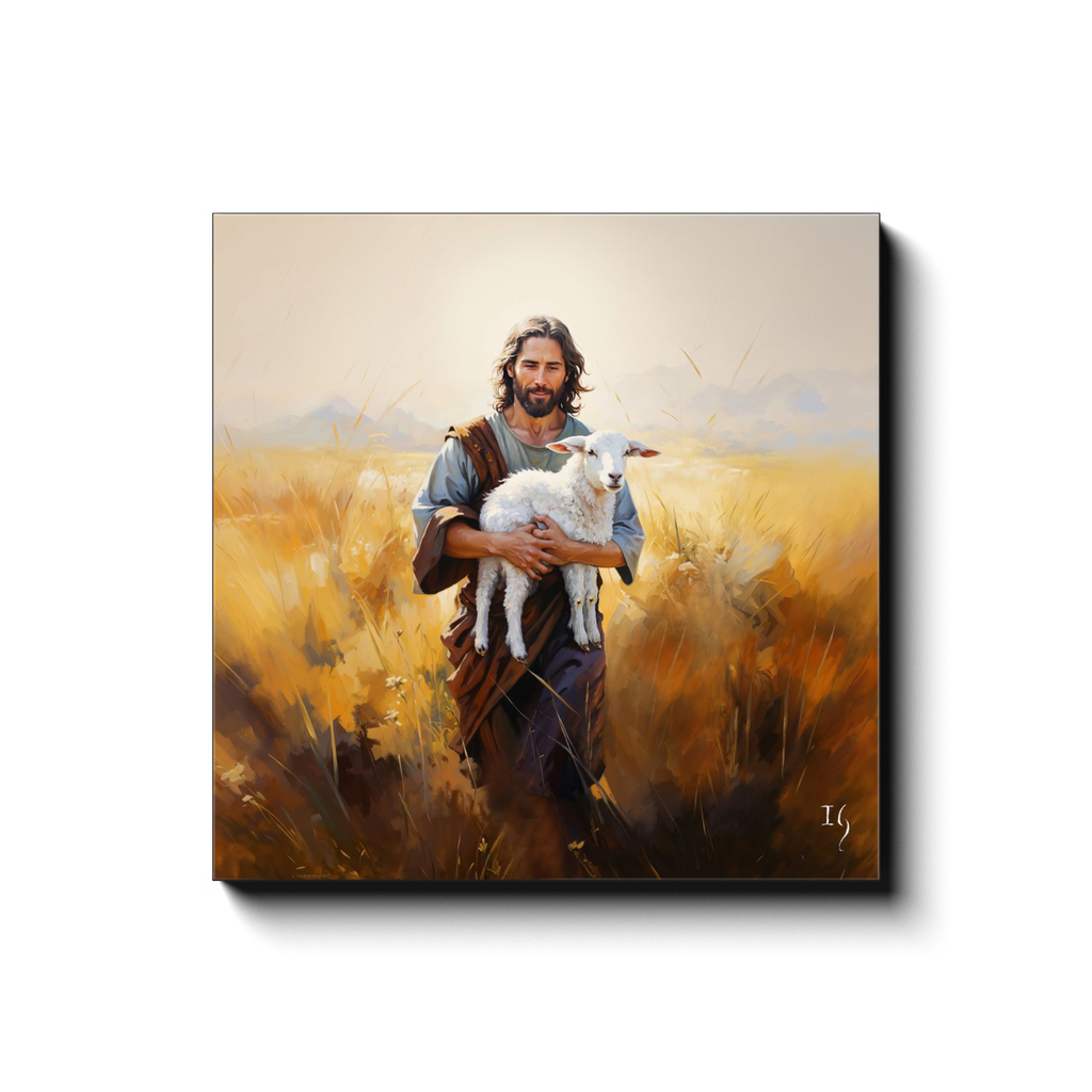 Pastoral Solace canvas print in room setting - smiling jesus by Ivan Guaderrama