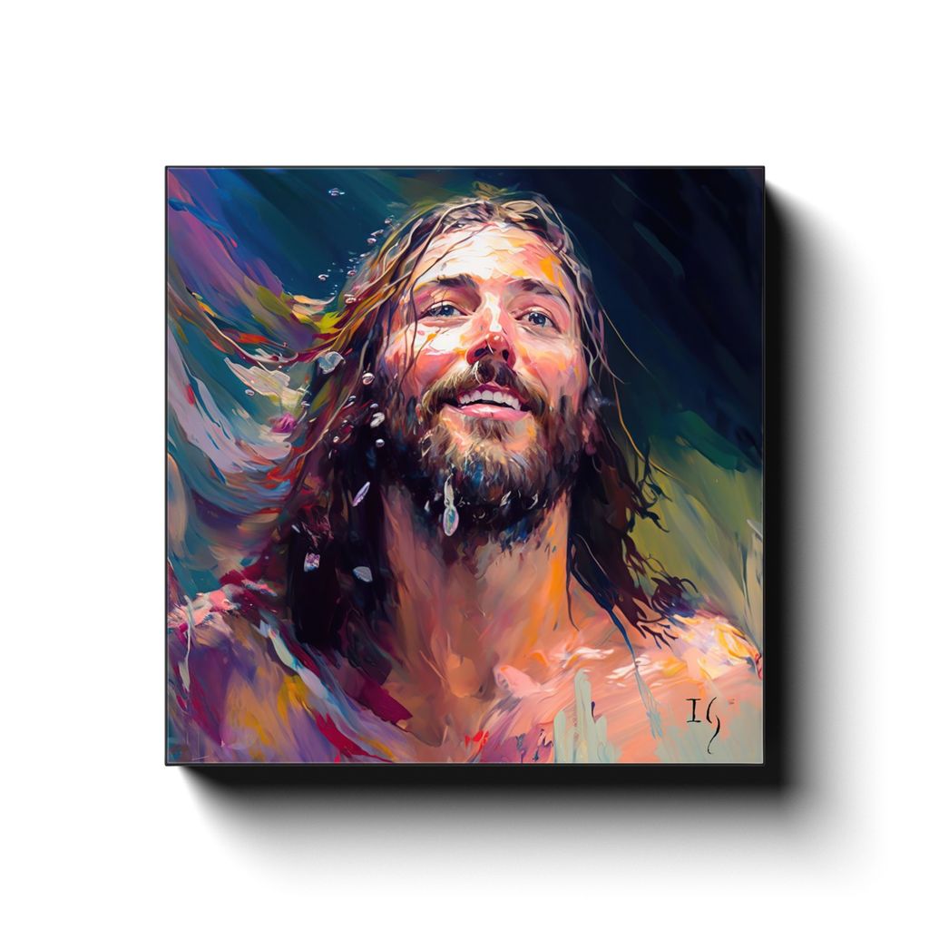 Jesus- Joyful Messiah canvas print in room setting - smiling jesus by Ivan Guaderrama