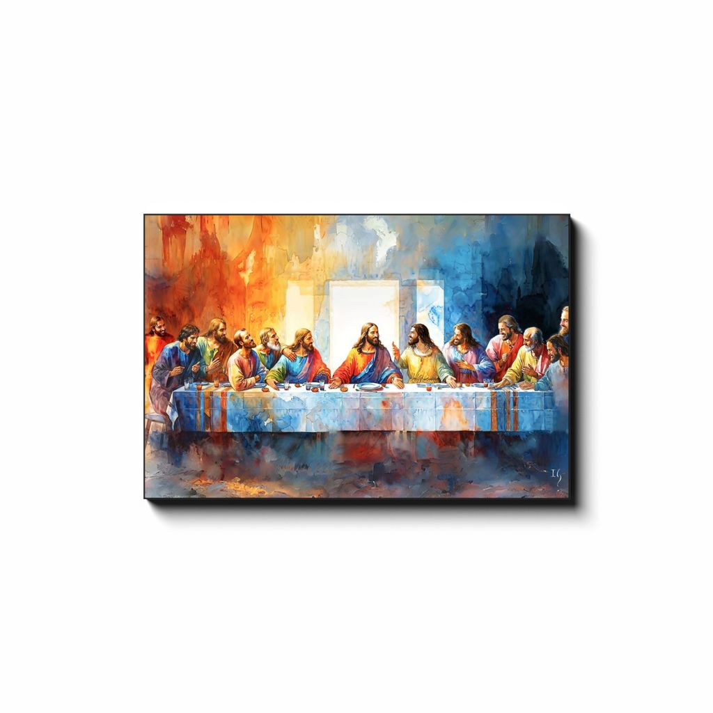 Last Supper - Communion in Color canvas print in room setting - smiling jesus by Ivan Guaderrama