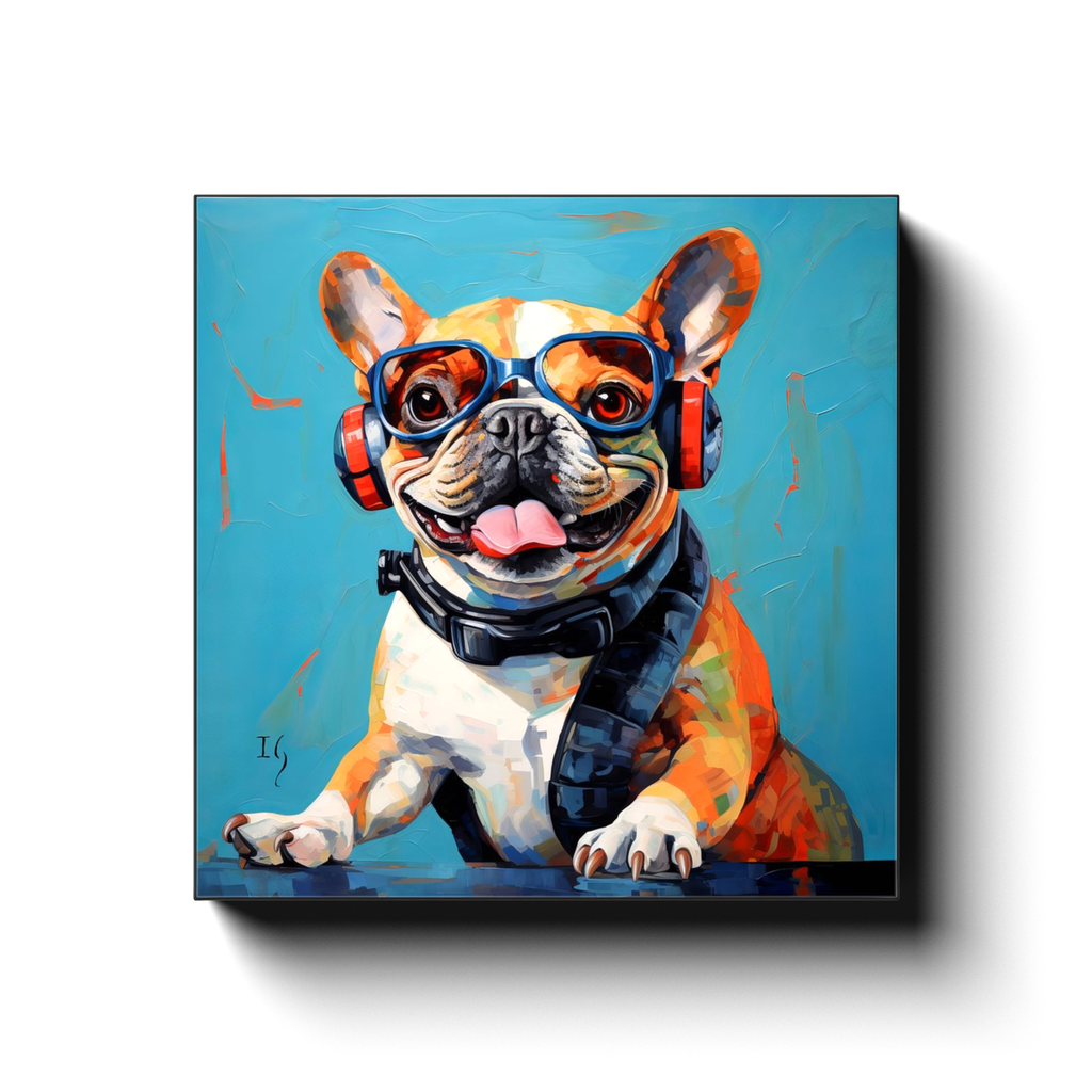 Bull Sophisticate canvas print in room setting - pet portrait art by Ivan Guaderrama
