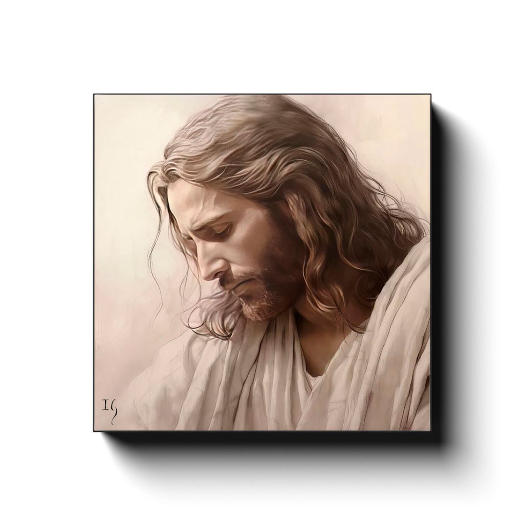 Jesus - Whispers of Grace canvas print in room setting - smiling jesus by Ivan Guaderrama