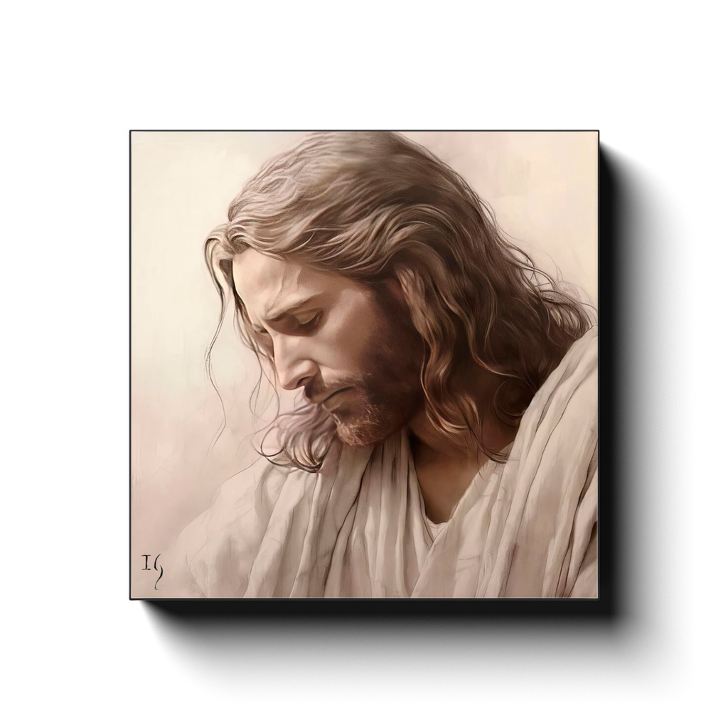 Jesus - Whispers of Grace canvas print in room setting - smiling jesus by Ivan Guaderrama