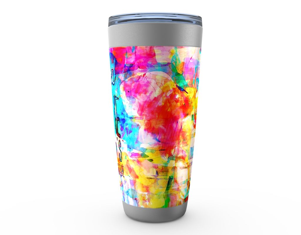 YOU ARE GODS MASTERPIECE Stainless Steel Tumbler canvas print in room setting - christian tumbler by Ivan Guaderrama