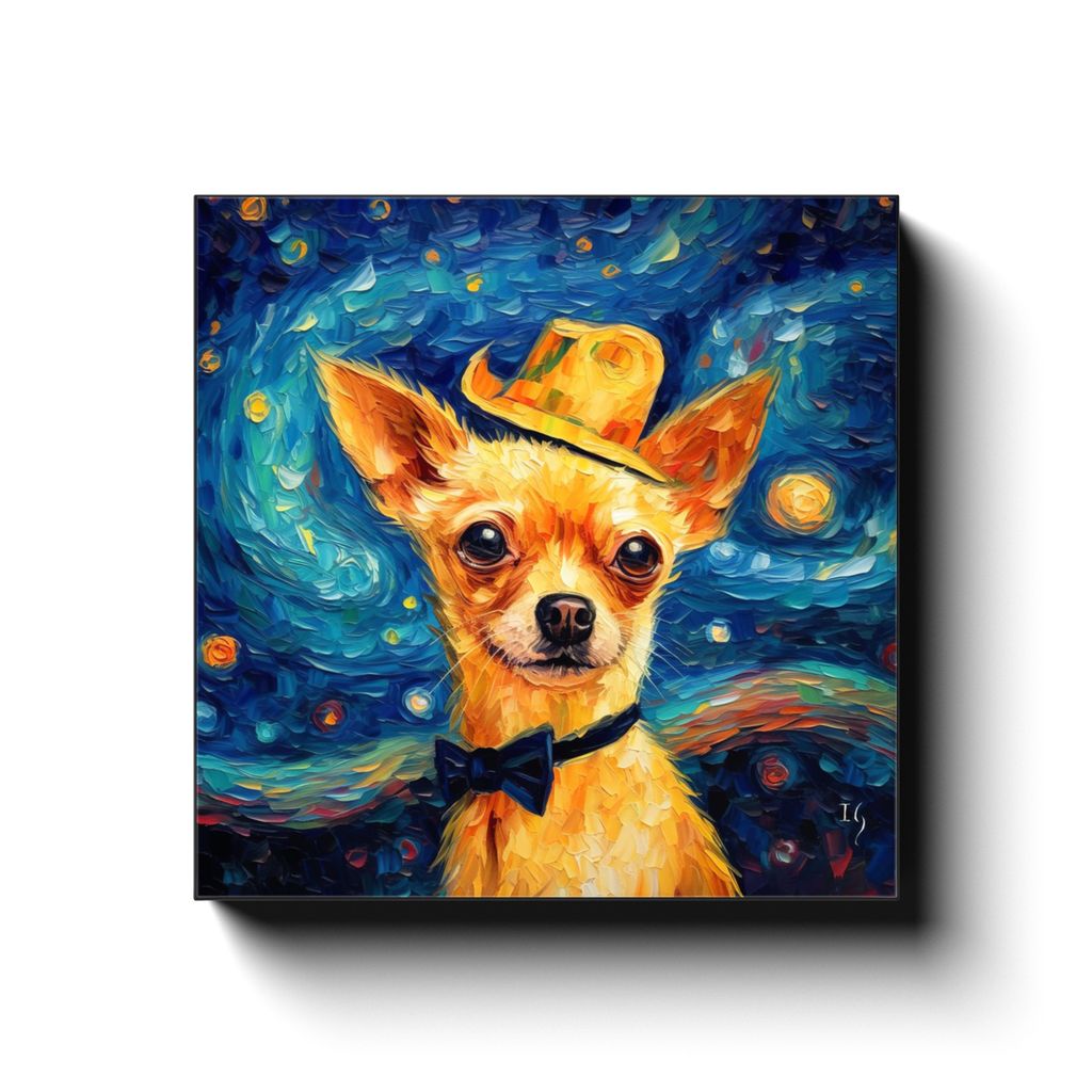 Twinkle in Canine Eyes canvas print in room setting - pet portrait art by Ivan Guaderrama