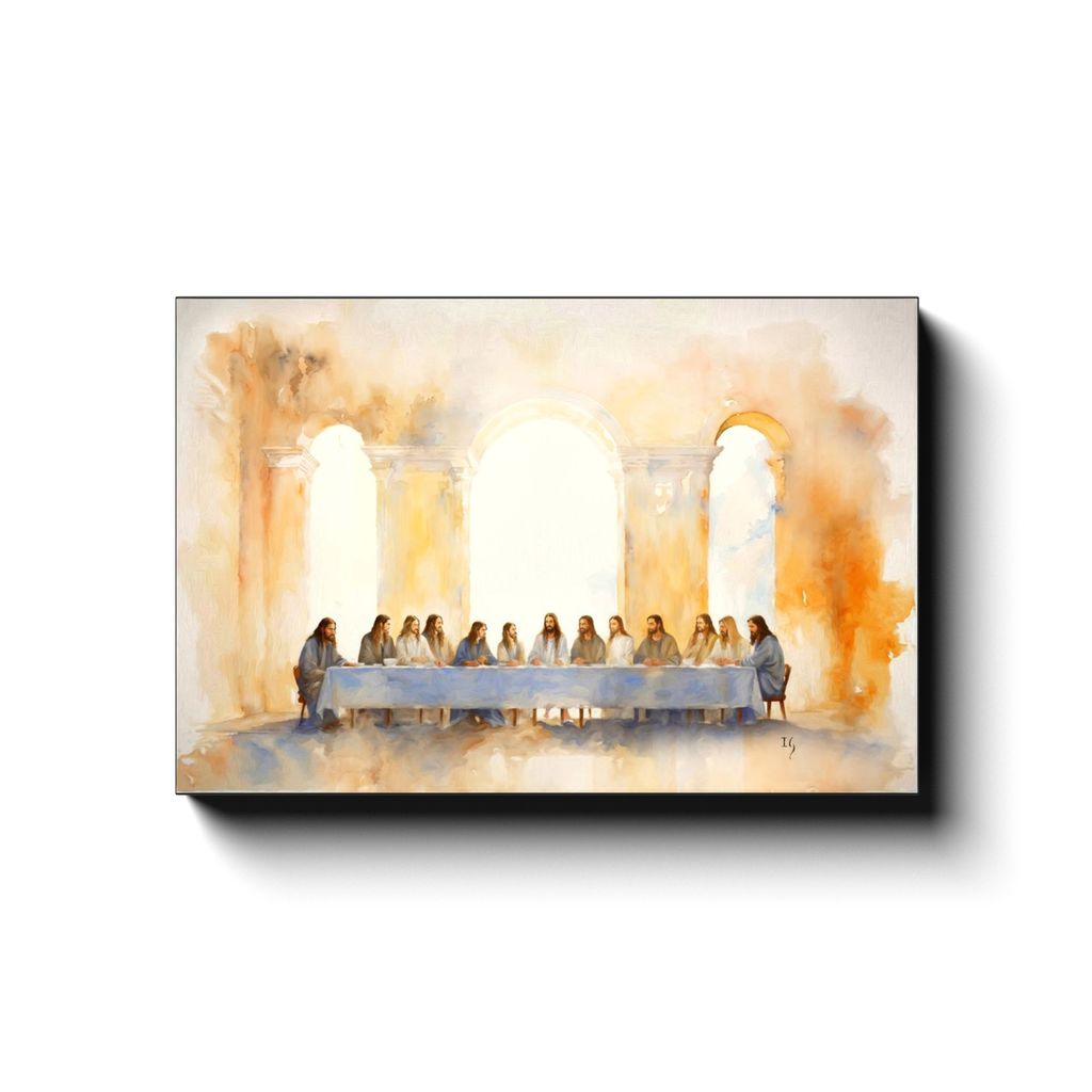 The Last Supper: Divine Gathering canvas print in room setting - smiling jesus by Ivan Guaderrama