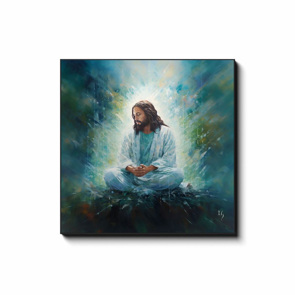 Jesus Serene Meditation — smiling Jesus painting in contemplative divine grace, contemporary Christian wall art by Ivan Guaderrama