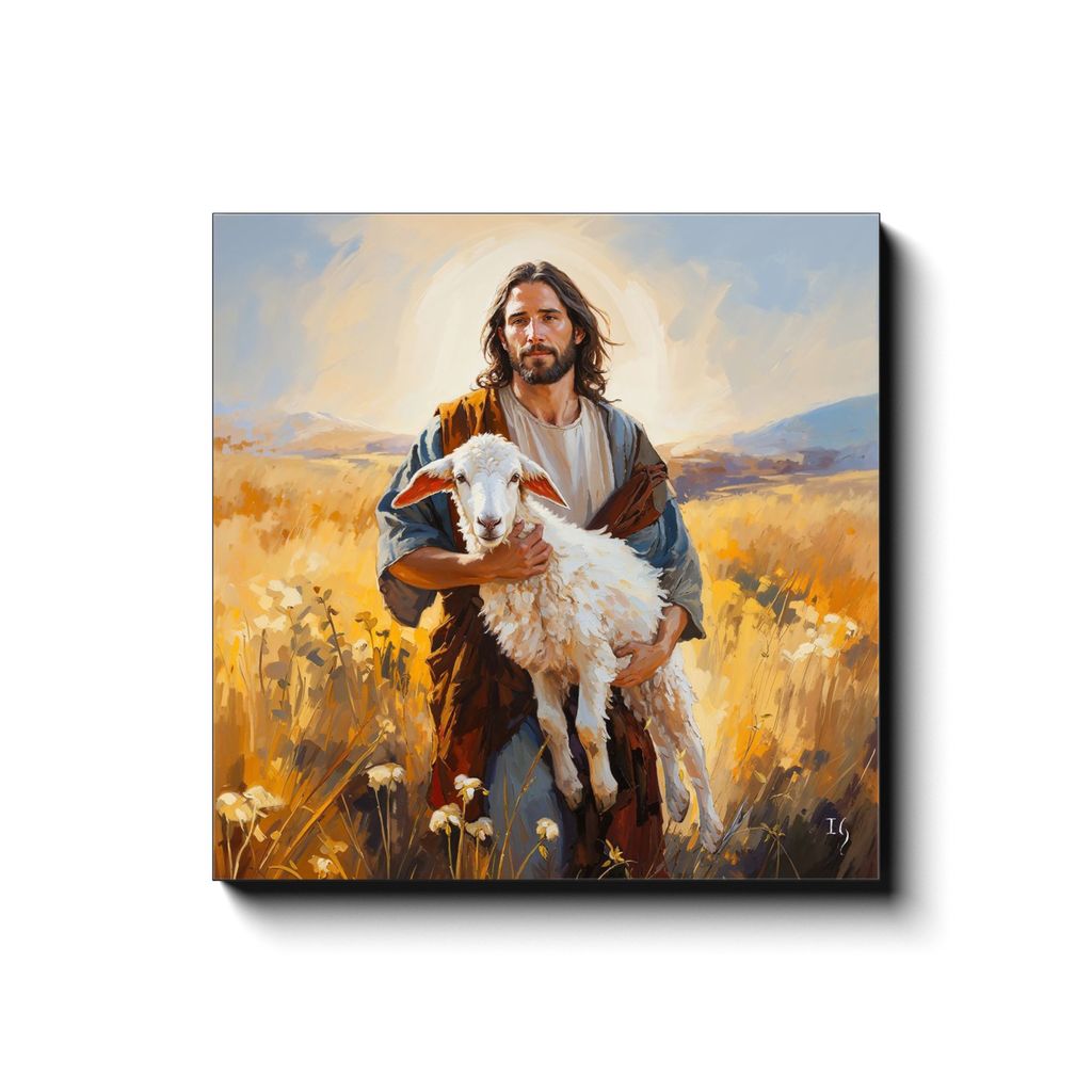 Jesus Embrace canvas print in room setting - smiling jesus by Ivan Guaderrama
