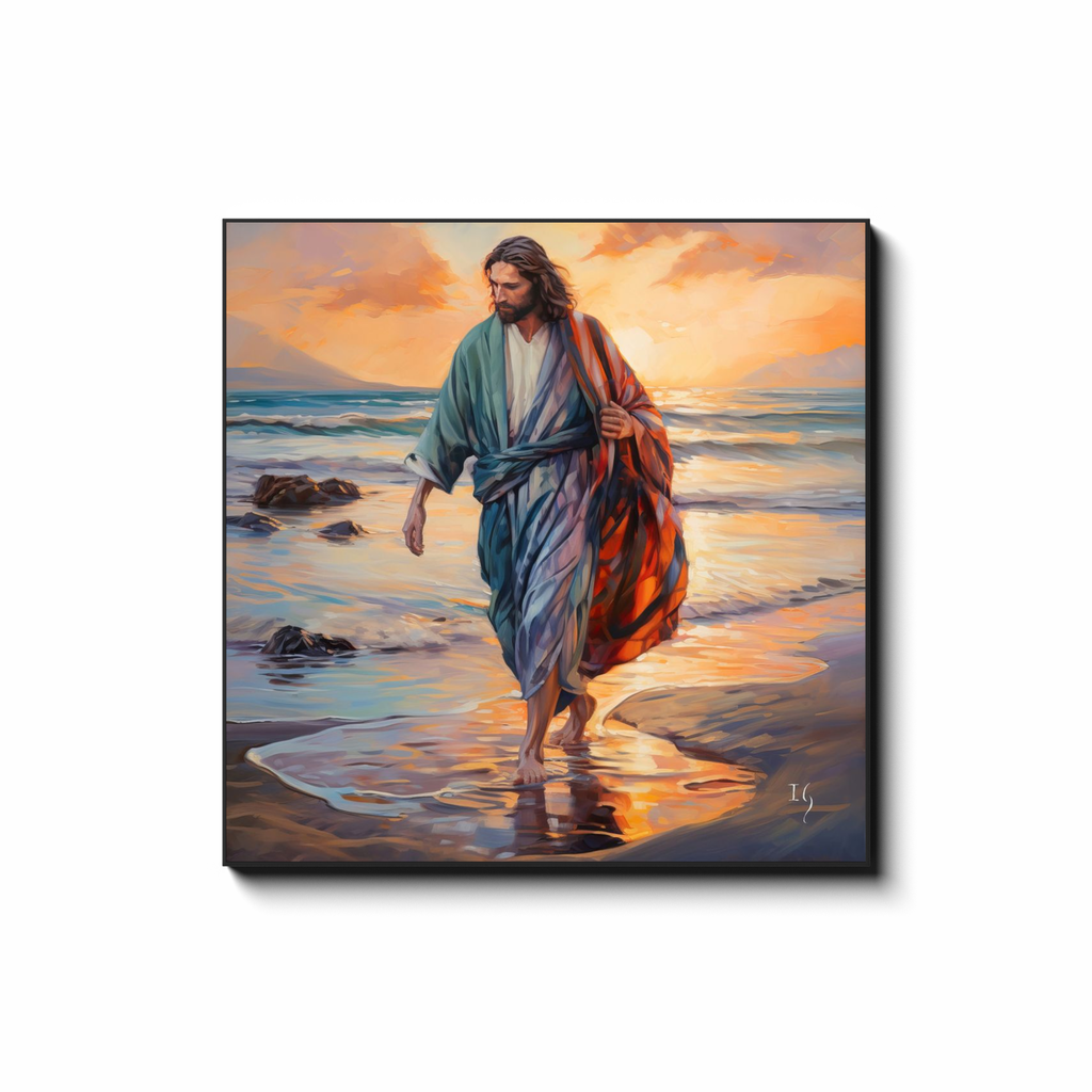 Footprints of Faith - smiling Jesus painting by Ivan Guaderrama