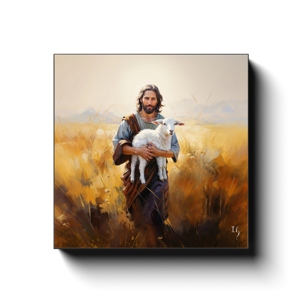 Pastoral Solace canvas print in room setting - smiling jesus by Ivan Guaderrama