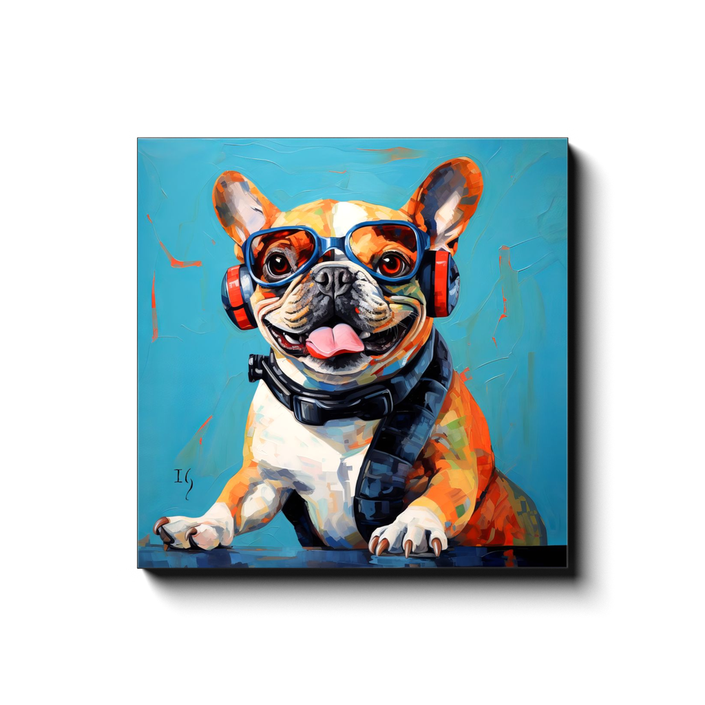 Bull Sophisticate canvas print in room setting - pet portrait art by Ivan Guaderrama