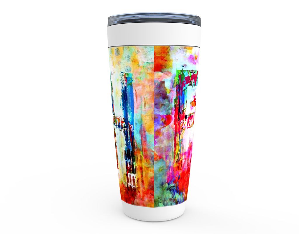 FAITH Stainless Steel Tumbler canvas print in room setting - christian tumbler by Ivan Guaderrama