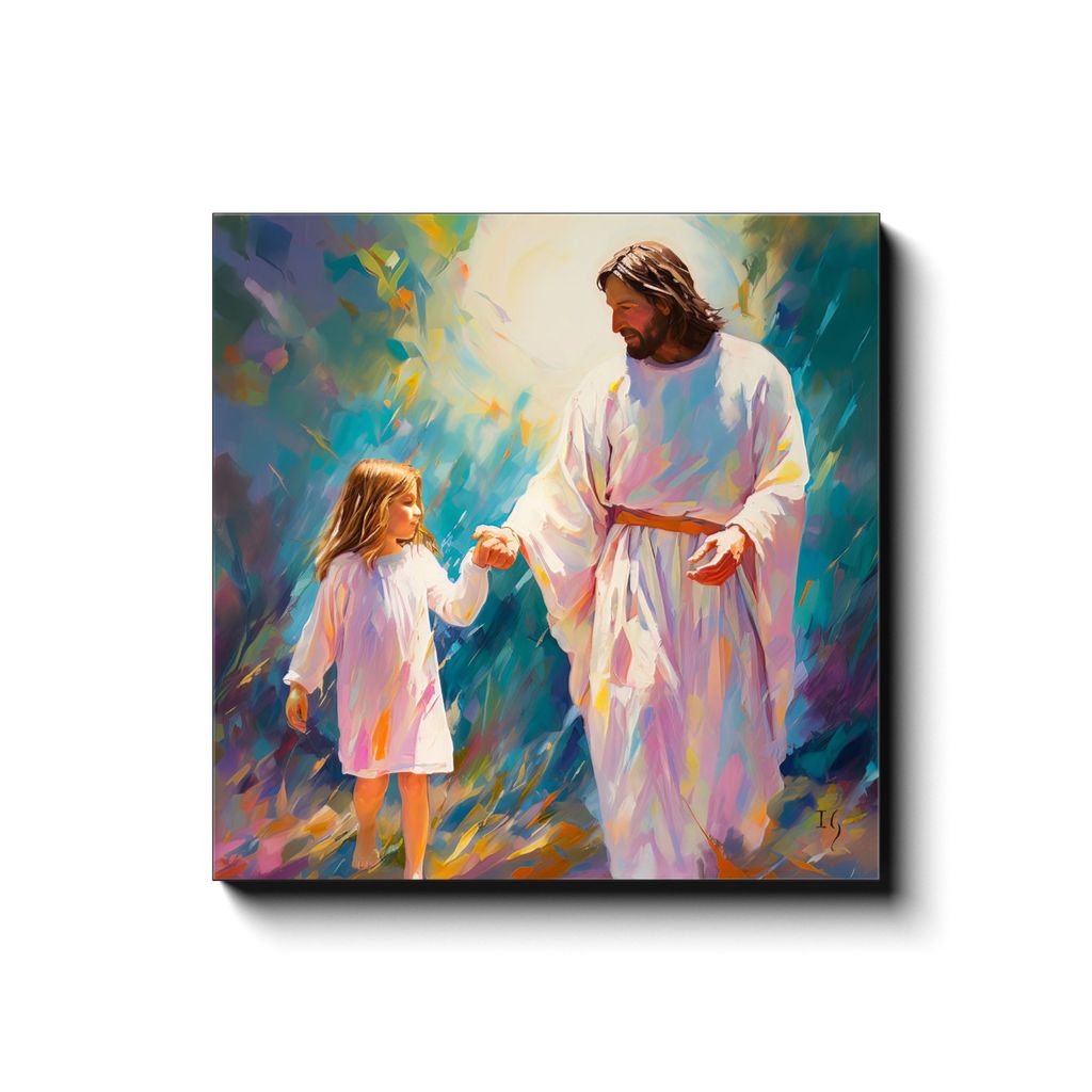 Guiding Light: A Serene Encounter canvas print in room setting - smiling jesus by Ivan Guaderrama