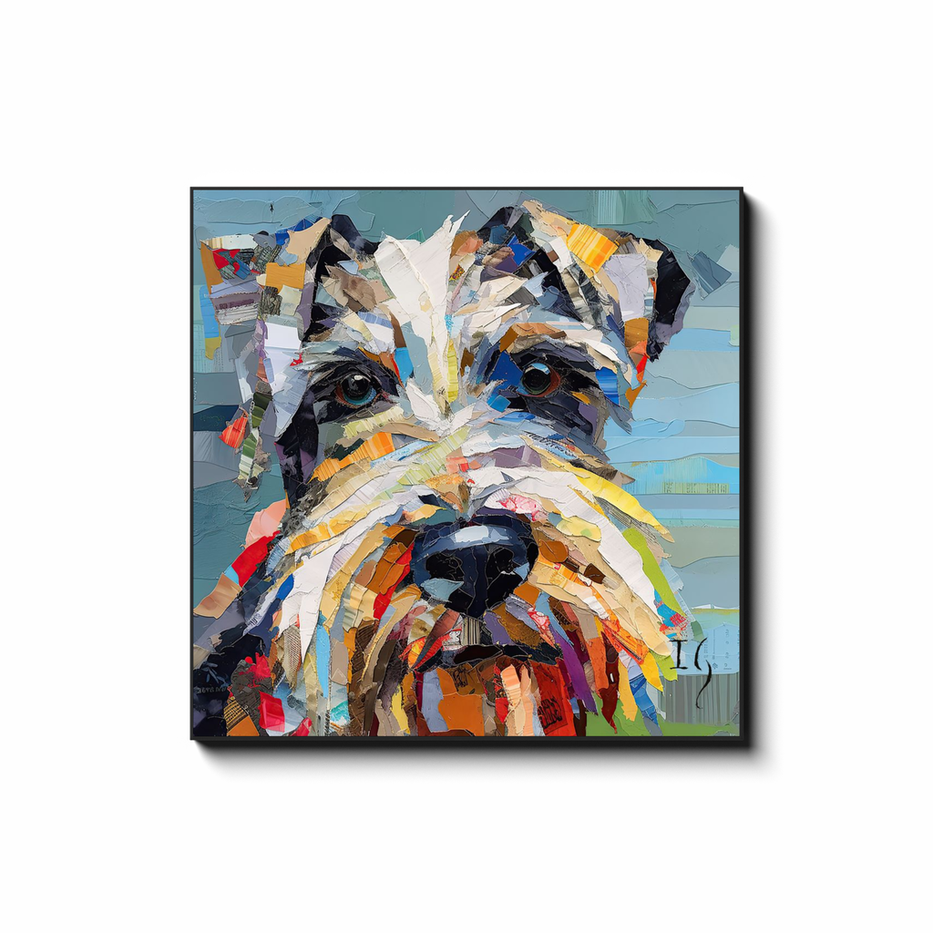 Paper Schnauzer Portrait - colorful pet portrait art by Ivan Guaderrama
