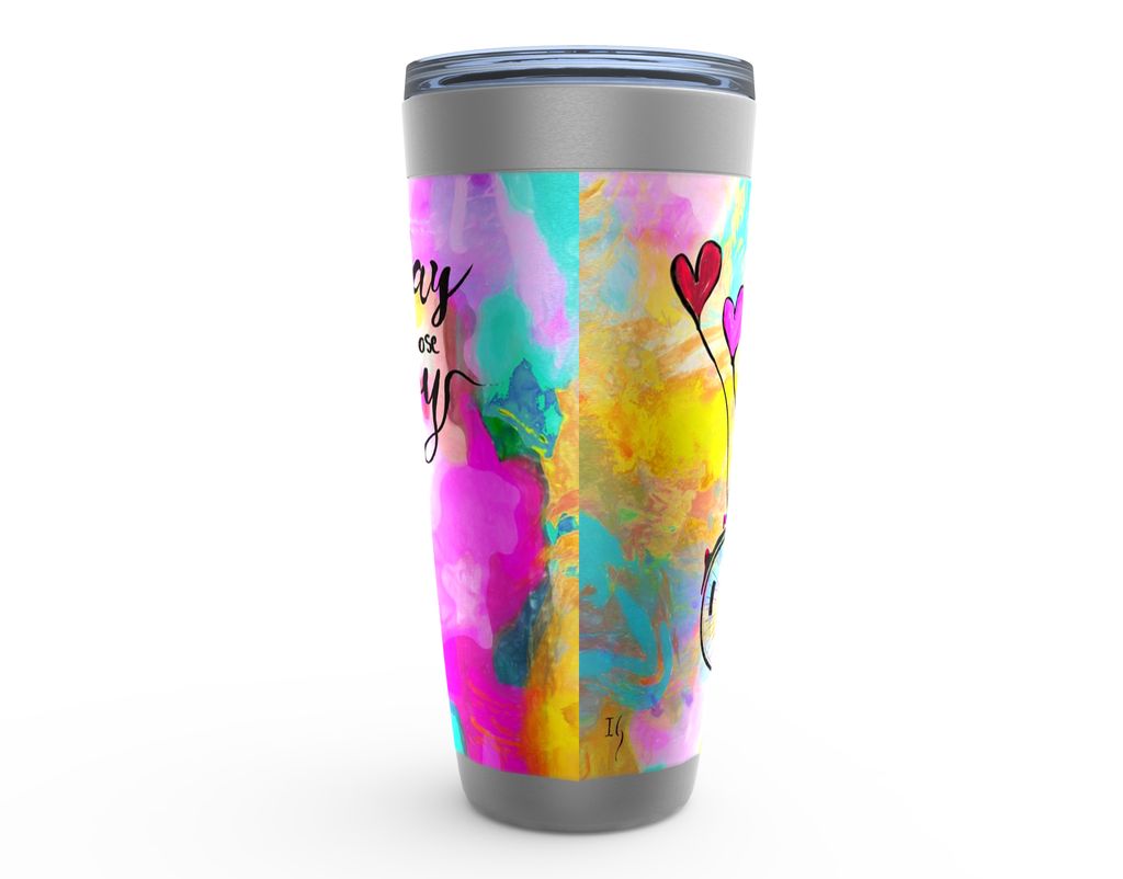 TODAY I CHOOSE JOY Stainless Steel Tumbler canvas print in room setting - christian tumbler by Ivan Guaderrama