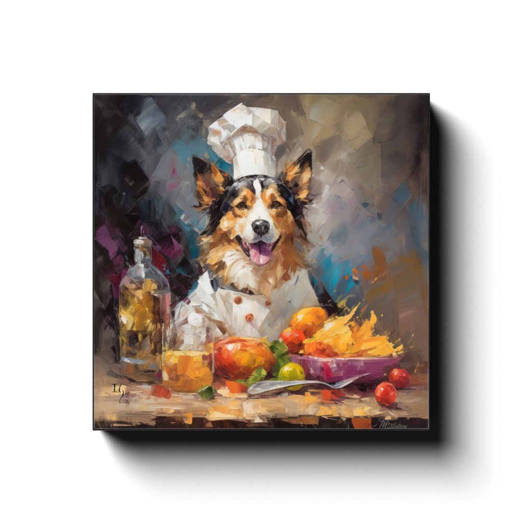 Passionate Chef canvas print in room setting - pet portrait art by Ivan Guaderrama