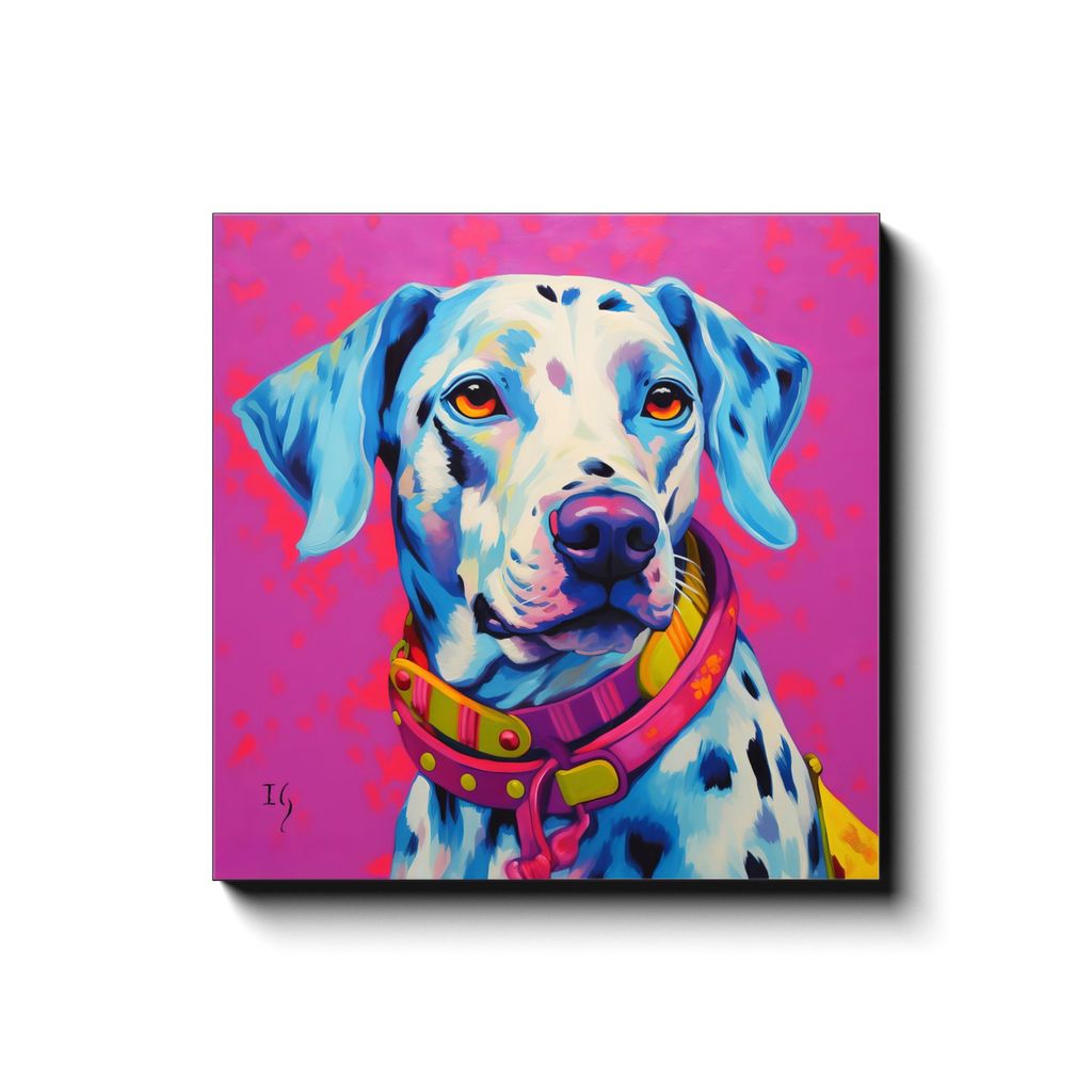 Magenta Spirit canvas print in room setting - pet portrait art by Ivan Guaderrama