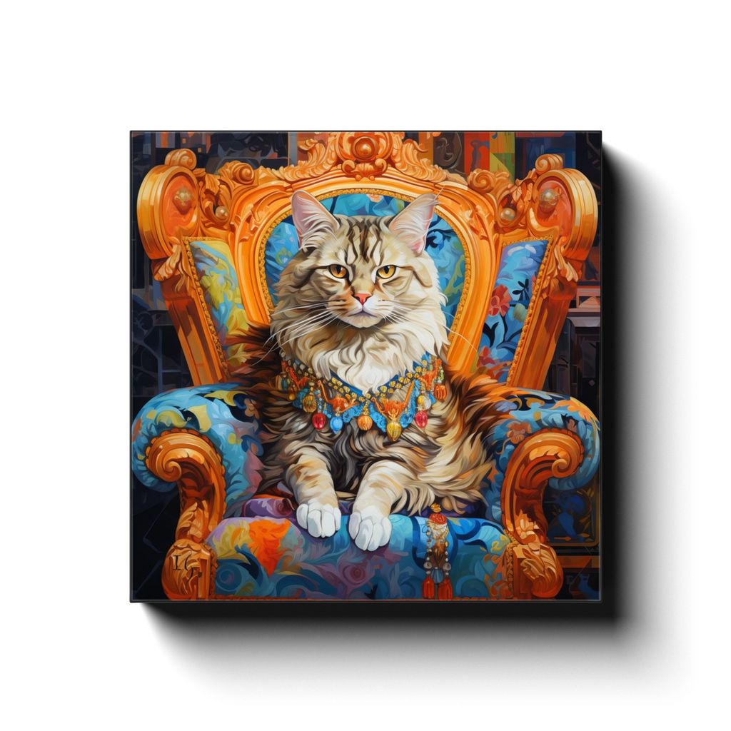 Majestic Cat canvas print in room setting - pet portrait art by Ivan Guaderrama