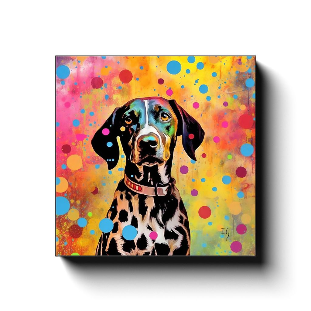 Spotted Charm canvas print in room setting - pet portrait art by Ivan Guaderrama