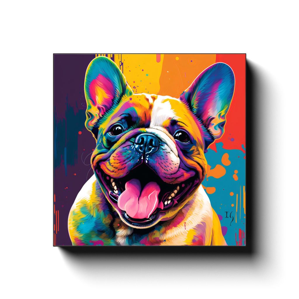 Vivid Bulldog Bliss canvas print in room setting - pet portrait art by Ivan Guaderrama